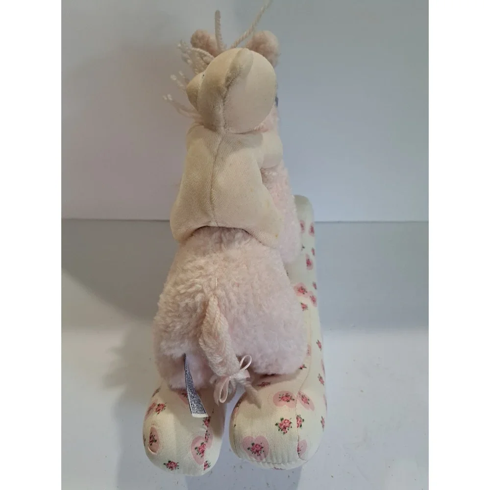 Baby Aurora Musical Rocking Horse Plush W/ Bear Pink‎ Floral Heart Victorian VTG